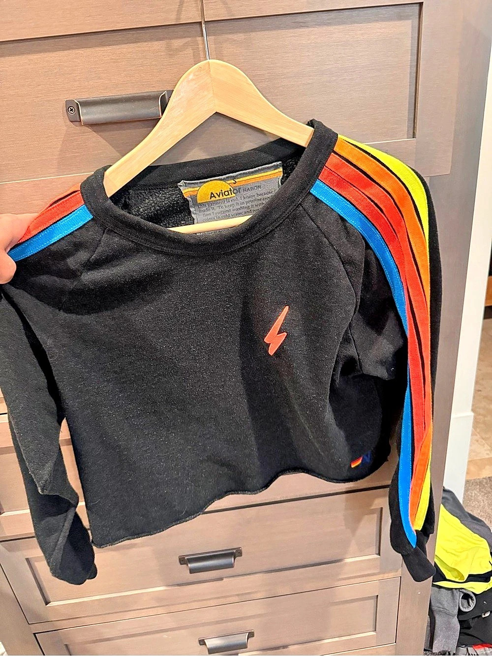 Aviator Nation Bolt Classic Cropped Crewneck Sweatshirt Black & Orange